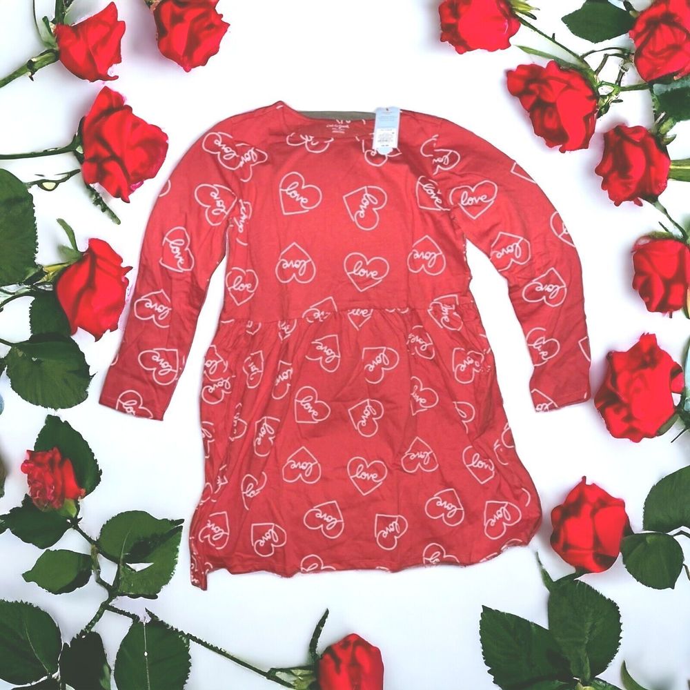Girls 18P  Valentine's Day Love Heart Print Long Sleeve Knit Dress Cat & Jack
